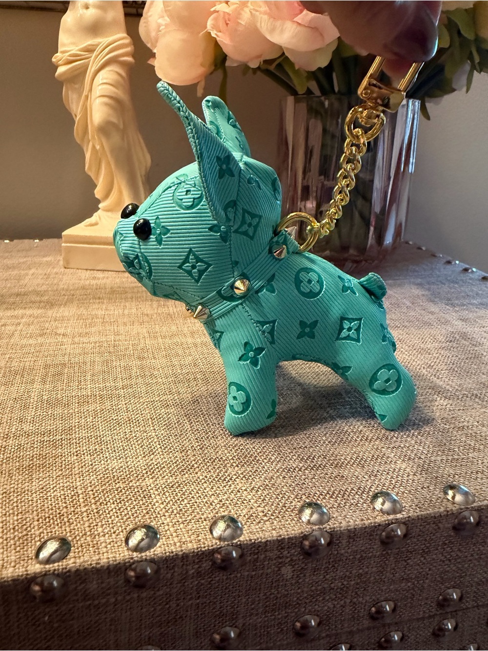 Teal fashion Monogram Puppy Charm with Gold Chain - Picture 3 of 7
